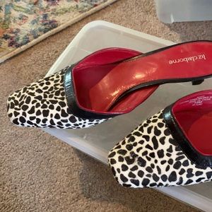 Black and white kitten heels